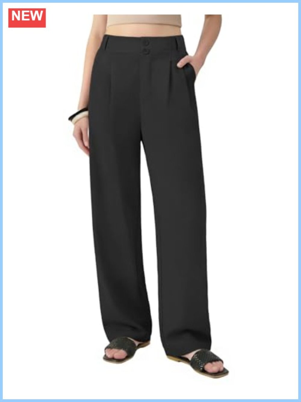 Womens Wide Leg High Waisted Pull On Pleated Trousers Palazzo Pants